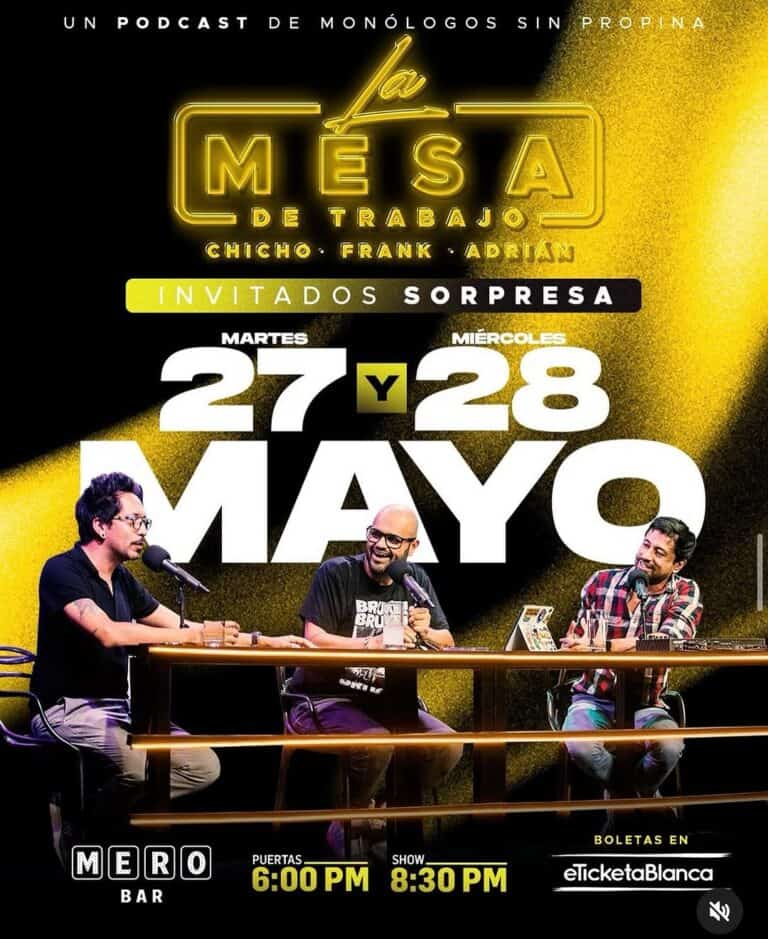 Podcast de monólogos sin propina, evento en Medellín, Colombia, con charlas de humor y entretenimiento, invitados sorprendentes, fechas 27 y 28 de mayo en Mero Bar.