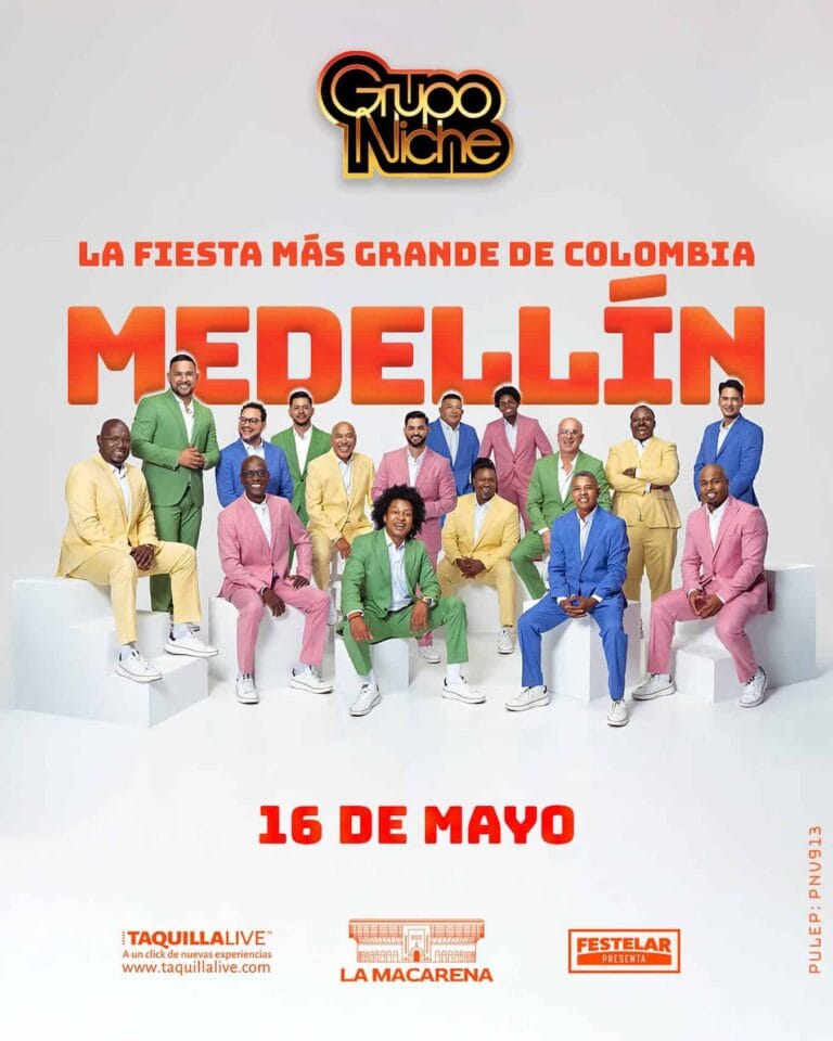 Grupo Niche concierto en Medellín, celebración de la fiesta más grande de Colombia, con artistas en escenario el 16 de mayo en La Macarena, evento musical y cultural.