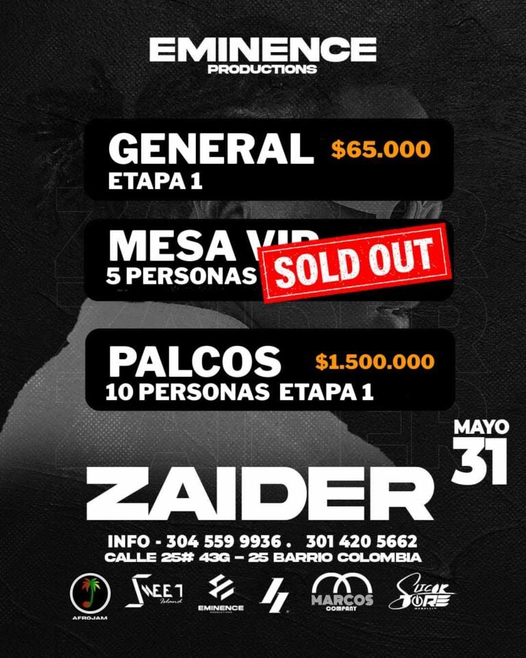 Precio de entradas para eventos en Zaidér, eventos en Bogotá, shows y conciertos, entradas VIP y general, reservaciones para eventos, promoción de eventos culturales y artísticos en Colombia.