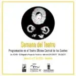 Theater mask with a female face and white lace details, artistically designed in black and white to promote Theater Week in Medellín.
