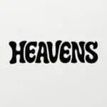 白色背景上以黑色迷幻风格字体呈现的“HEAVENS”字样设计。非常适合在社交媒体和活动网站上宣传活动、时尚或视觉艺术。
