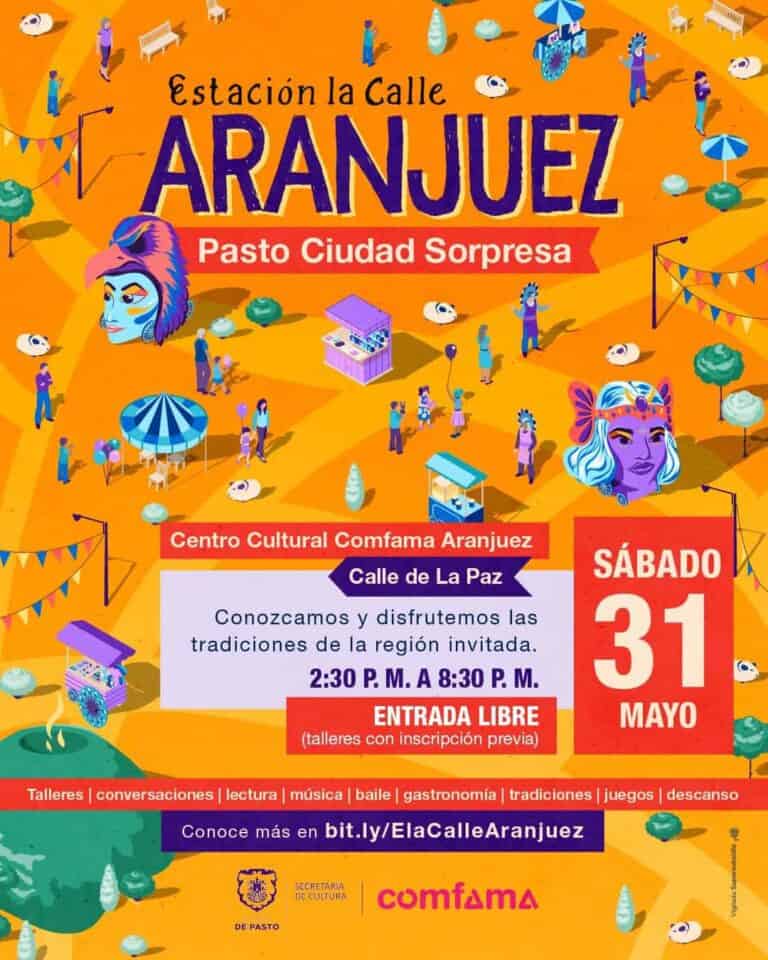 Festival cultural en Aranjuez con tradiciones, música, gastronomía y juegos en la Calle de la Paz. Evento gratuito con talleres, actividades y disfraces, ideal para toda la familia, en Centro Cultural Comfama Aranjuez.
