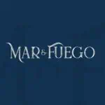 海洋与火焰主题标志，深蓝色设计，适用于哥伦比亚的主题活动、婚礼和专属庆典。完美契合海洋与火焰主题活动的宣传推广。