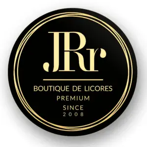 Premium-Logo von Jr Boutique de Licores, elegantes Design in Schwarz und Gold, für einen exklusiven Spirituosenladen seit 2008, ideal für Branding und digitales Marketing.