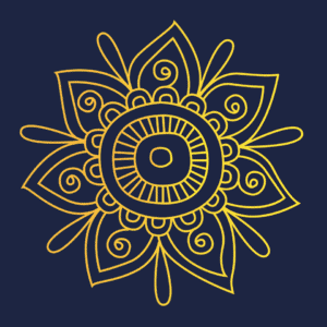 Ein goldenes Mandala-Event auf dunkelblauem Hintergrund, ein elegantes und minimalistisches Design zur Werbung für Events in Kolumbien.