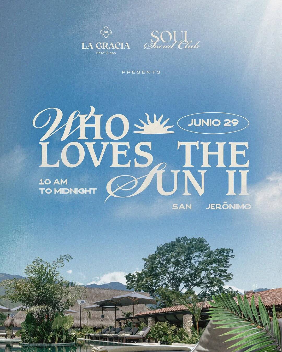 Disfruta de una fiesta en la piscina al atardecer en el hotel La Gracia con música en vivo y ambiente relax en San Jerónimo. Evento para amantes del sol, la playa y la buena música, ideal para jóvenes y adultos.