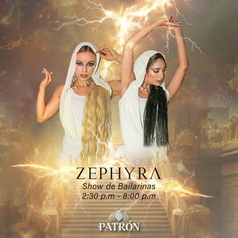 FOTO DE UN SHOW DE BAILARINAS ZEPHYRA, EVENTO CREATIVO CON EFECTOS DE RAYOS Y RELÁMPAGOS, PRESENTADO POR PATRÓN, en la noche.