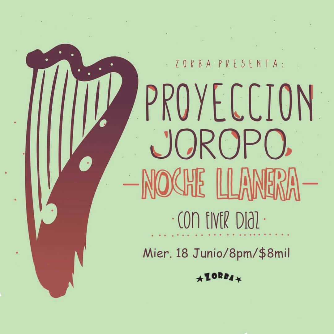 Disfraz de guitarra con diseño artístico para evento de proyecciones de Joropo en la Noche Llanera en Zorba, con detalles para promocionar música folclórica y cultura venezolana.