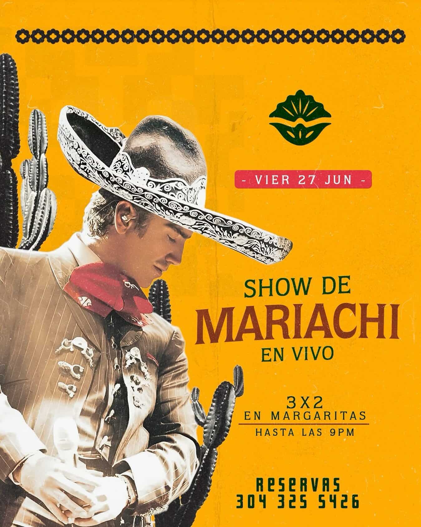 Show de Mariachi en vivo, evento musical en Bogotá, con promociones de margaritas y reservaciones disponibles en Eventario.