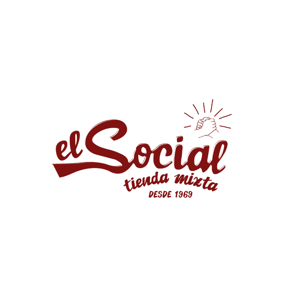 El social tienda mixta logo con manos entrelazadas y texto en tono burdeos, destacando celebración desde 1969 en el sector de comercio social, cooperación y comunidad en Colombia.