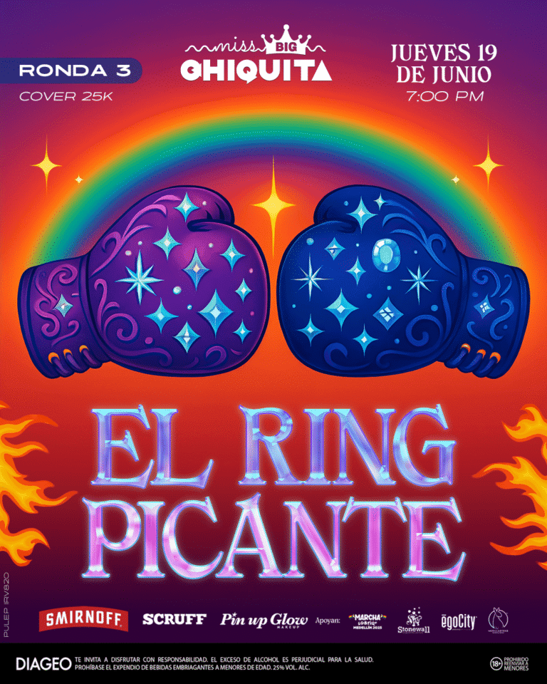 Mejorando tu vida, evento de boxeo con temática de fuego y estrellas, llamado El Ring Picante, en Medellín con patrocinadores como Smirnoff y Scruff, el jueves 19 de junio a las 7:00 pm.