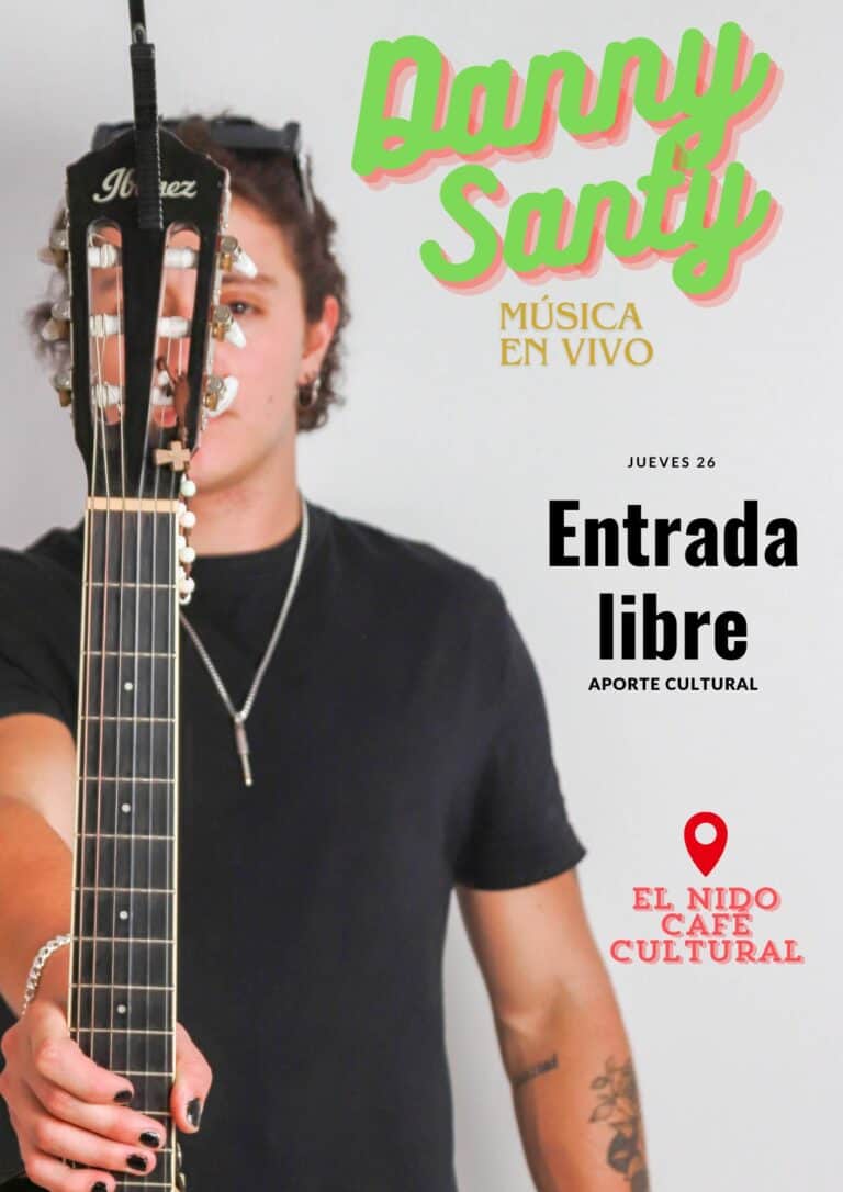 Disfruta de música en vivo con Danny Senty en El Nido Café Cultural, evento cultural gratuito el jueves 26, con presentación artística y ambiente acogedor.