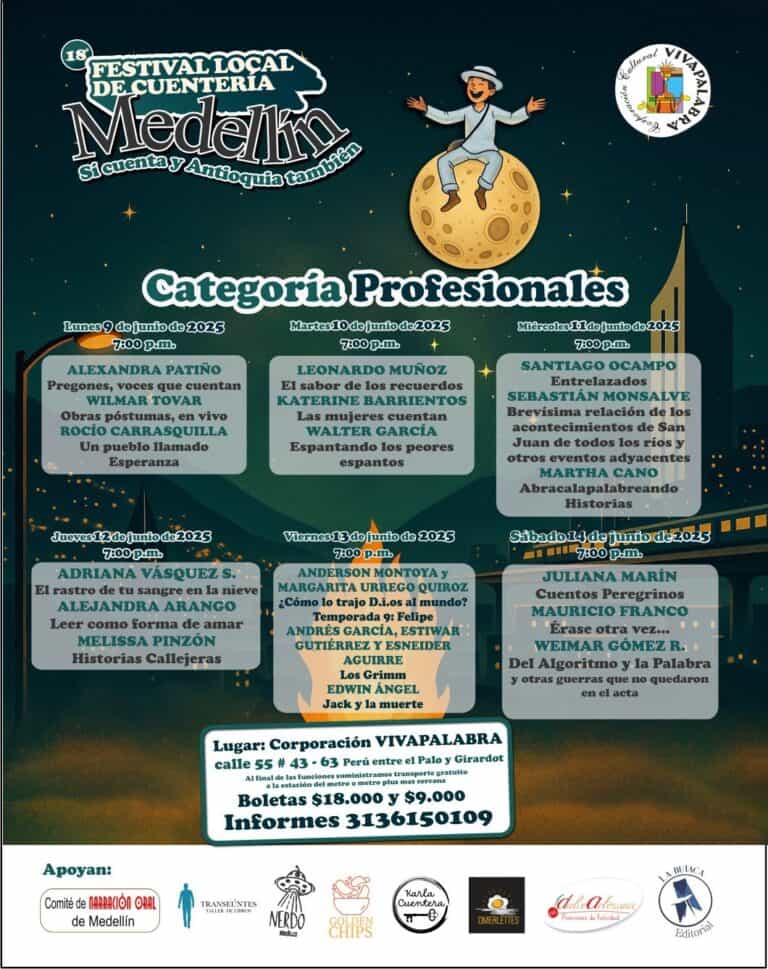 Historia de cuenta y narraciones infantiles en el Festival Local de Cuentía Medellín 2023, en Antioquia, dirigido a profesionales y amantes de la literatura infantil y juvenil.