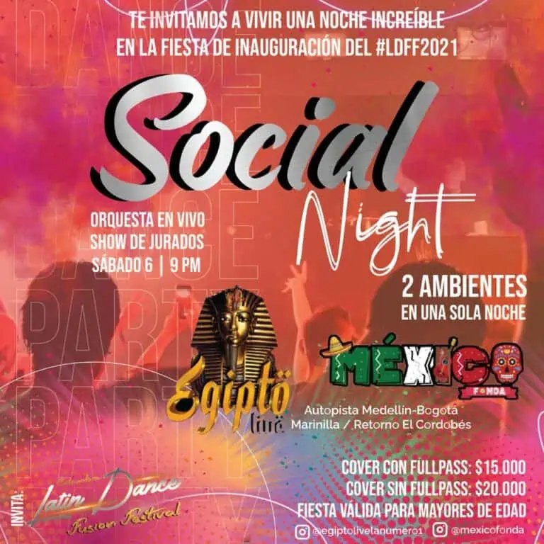 Soirée sociale lors de l'événement d'ouverture du LDFF2021 avec musique live, spectacle du jury, deux lieux et une délicieuse cuisine mexicaine à Medellín et Retorno El Cordobés.