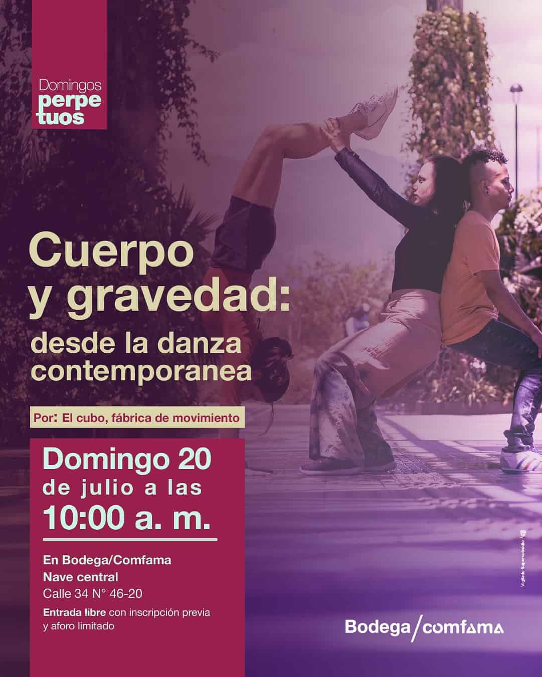 Cuerpo y gravedad: taller de danza contemporánea para explorar el movimiento del cuerpo y la gravedad, dirigido por El cubo, fábrica de movimiento, en Bodega/Comfama.