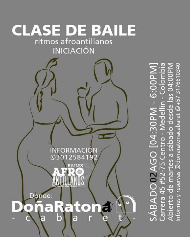 Baile de salón para principiantes en Afro Antillanos, clases de ritmos africanos y latinoamericanos, talleres de danza en Medellín, evento de danza social, inscripción y horarios disponibles.