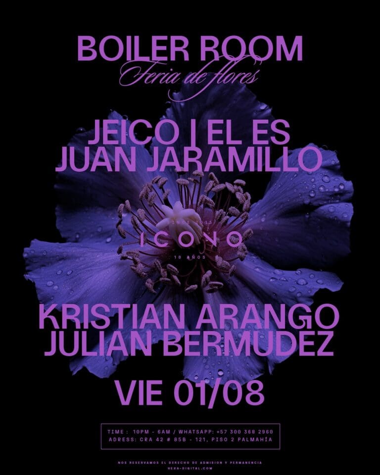 Boiler room feria de flores en Palmaría, evento con artistas como Juan Jaramillo y Julian Bermudez en una noche de música y flores, foro en Palmaría.