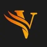 标志活动以橙色调的字母 V 和现代设计在黑色背景上呈现，代表着活动和技术领域的创新与时尚。