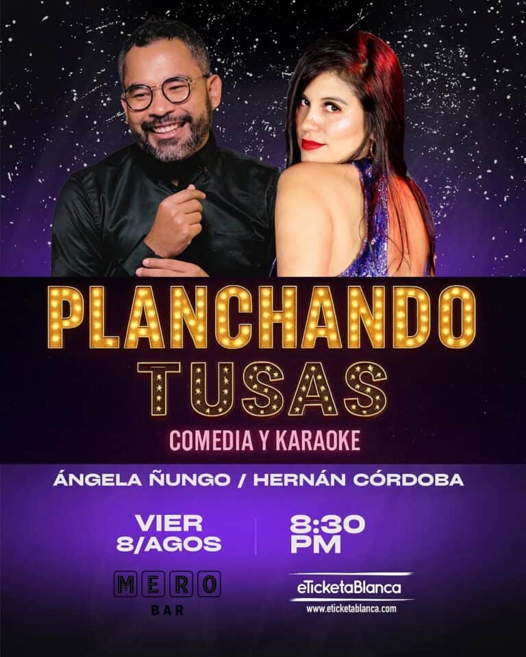 Disfruta de un evento de comedia y karaoke en Bogotá con Angela Nungo y Hernán Córdoba, titulado Planchando TUSAS, en Mero Bar, el viernes 8 de agosto a las 8:30 p.m., entradas en eticketablanca.com.