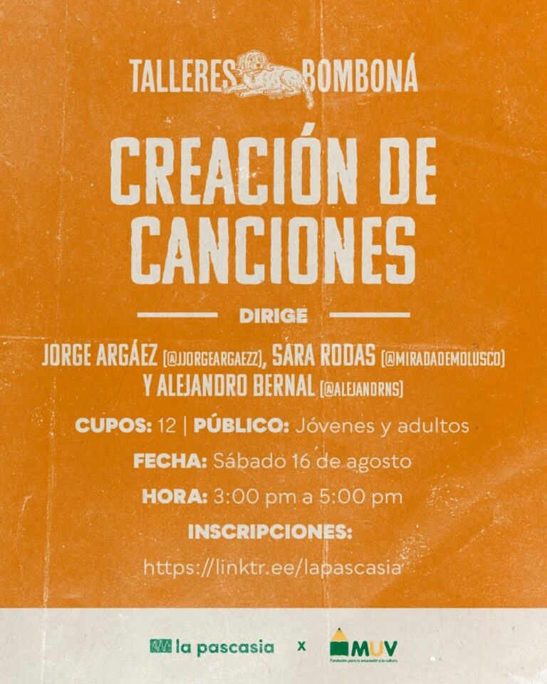 Creatión de canciones en talleres de Bomboná, dirigido por expertos en música y creatividad, para jóvenes y adultos en una reunión artística y educativa en La Pascasia.