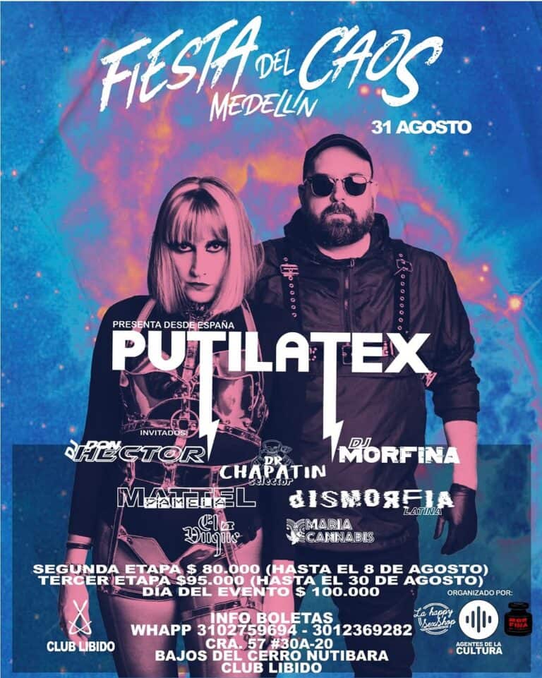 Fiesta del Caos Medellín, evento musical en Medellín con artistas como Putlatex, DJ Morfina, Dr Chapatín y Mamorel, con venta de entradas y detalles del evento, en agosto.