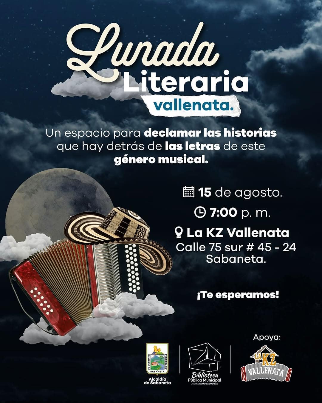 Encuentro literario en Vallenta con música, historias y letras, evento destacado para amantes de la literatura y la música en Sabaneta, evento cultural inspirado en la luna lleno de arte y tradición.