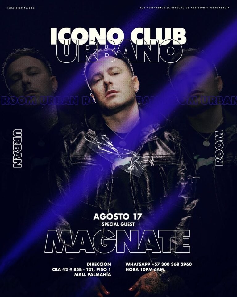 Evento musical de la noche en Club Icono Urban con el artista Magnate, show en vivo, música urbana y ambiente vibrante en Bogotá.
