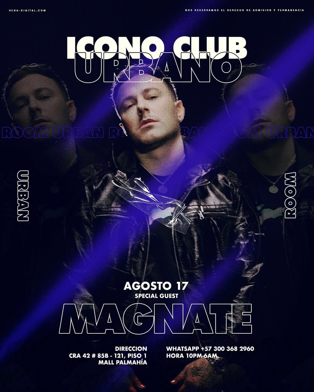 Evento musical de la noche en Club Icono Urban con el artista Magnate, show en vivo, música urbana y ambiente vibrante en Bogotá.
