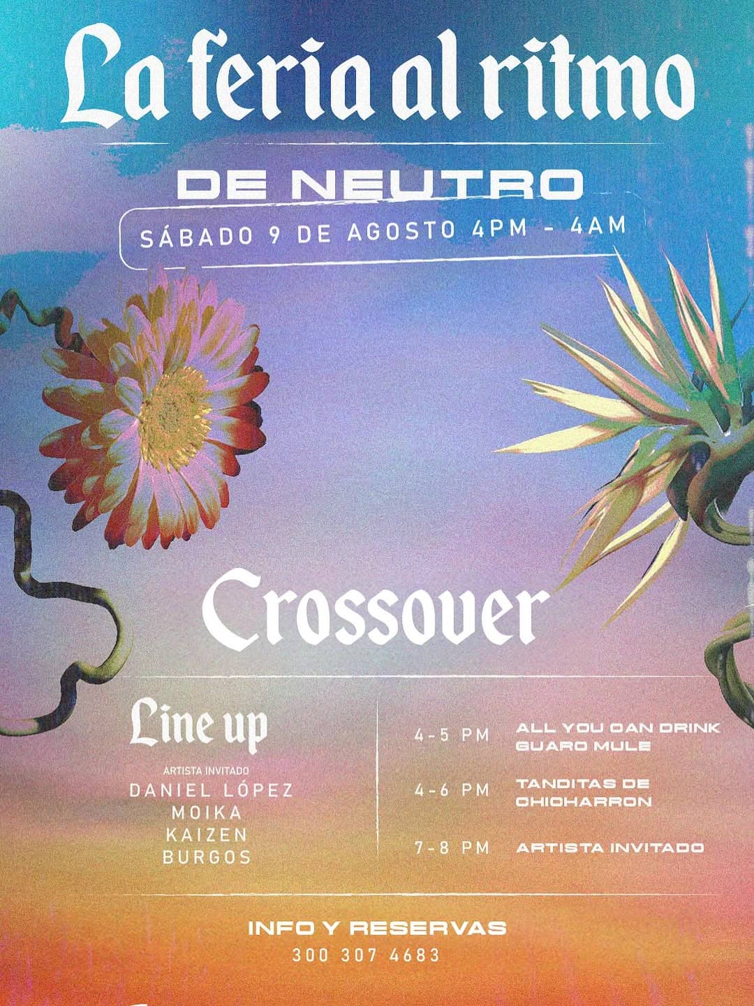Espectáculo de crossovers en la feria de Neutro, evento de música y entretenimiento con artistas invitados y diferentes horarios, ideal para eventos y festivales en Colombia.