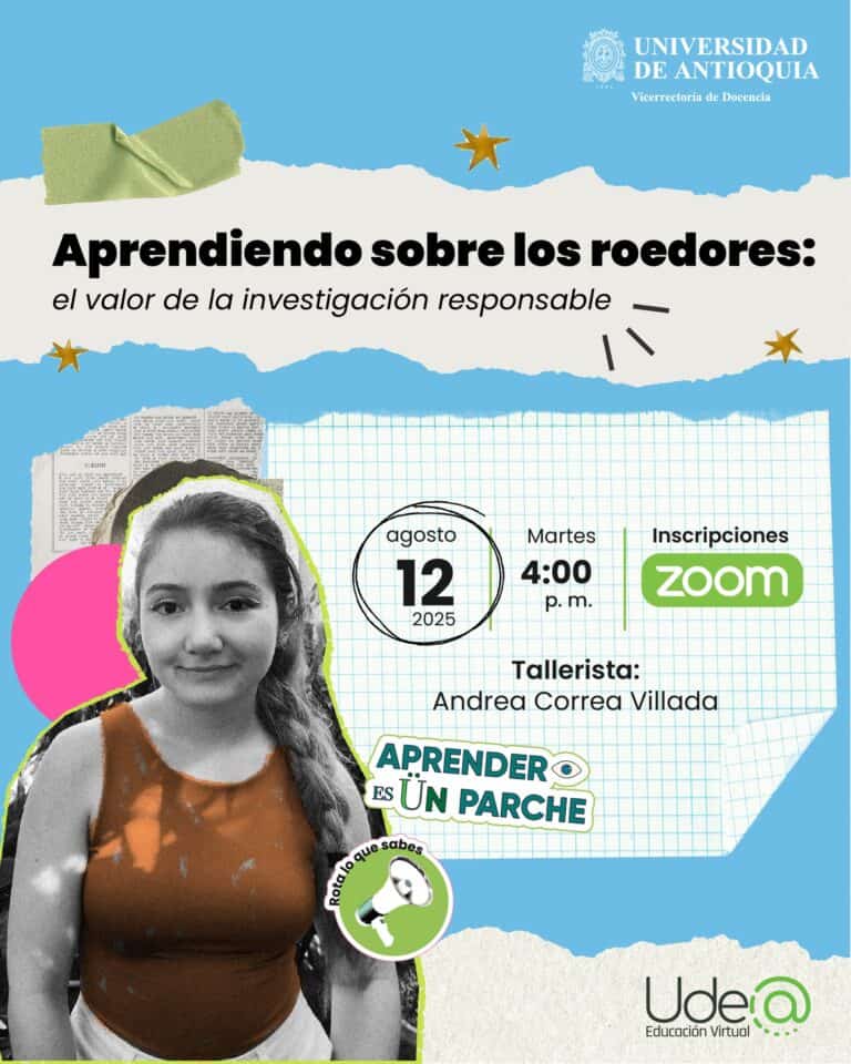 Aprendizaje sobre los roedores, taller virtual con el docente Andrea Correa Villada, evento académico enfocado en investigación responsable, inscripciones en Zoom para estudiantes y docentes, Universidad de Antioquia.