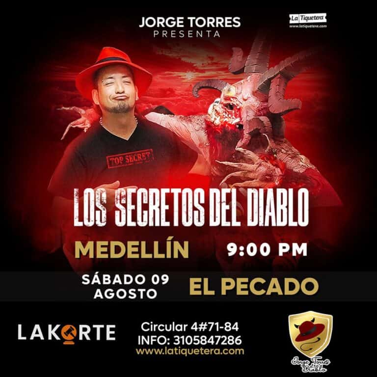Jorge Torres presenta evento sobre los secretos del diablo en Medellín, con espectáculo en El Pescado el sábado 09 de agosto a las 9:00 pm, en La Tiquetera, evento de horror y entretenimiento en Colombia.