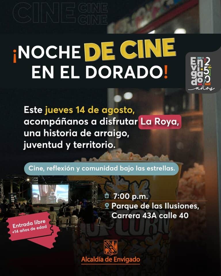 Noche de cine en El Dorado, evento gratuito para disfrutar de cine bajo las estrellas con comunidad, reflexión y cultura en Enviagrado, en el parque de Las Ilusiones.
