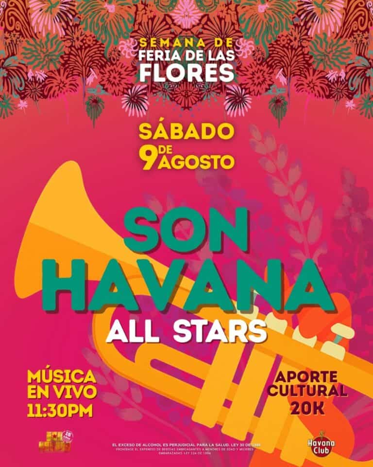 Fiesta de flores en Medellín, evento cultural con música en vivo y actividades para toda la familia en la feria de las flores, sábado 9 de agosto en Medellín.