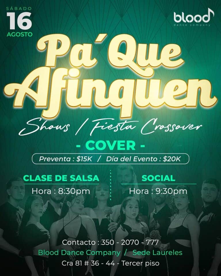 Noche de fiesta y baile con shows, salsa y social en Laureles, Medellín, evento de carnaval con venta de entradas, clases de salsa y actividades sociales en Blood Dance Company.
