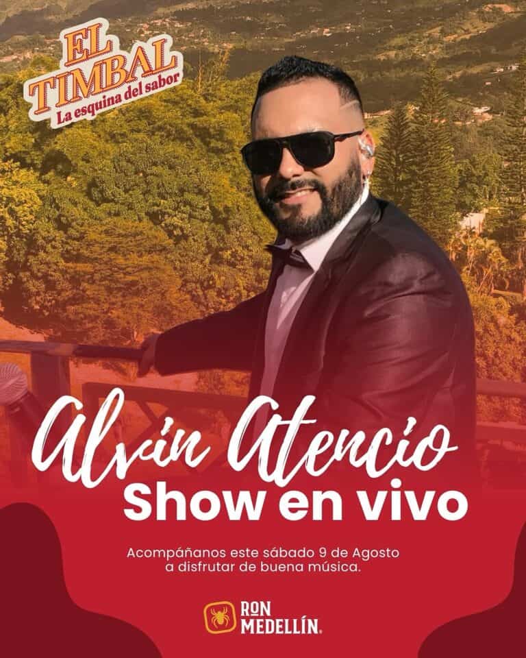 Alvin Atencio show en vivo, evento musical en Medellín, concierto de artista famoso, noche de música y diversión, evento en la ciudad de Medellín, espectáculo en vivo con Alvin Atencio.
