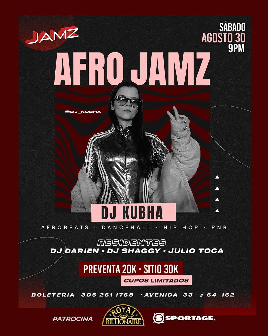 Afro Jamz evento con DJ Kubha, baile de ritmos afro, dancehall, hip hop y RNB en Medellín, concierto con residentes y pre-venta de entradas, noche de música urbana y entretenimiento.