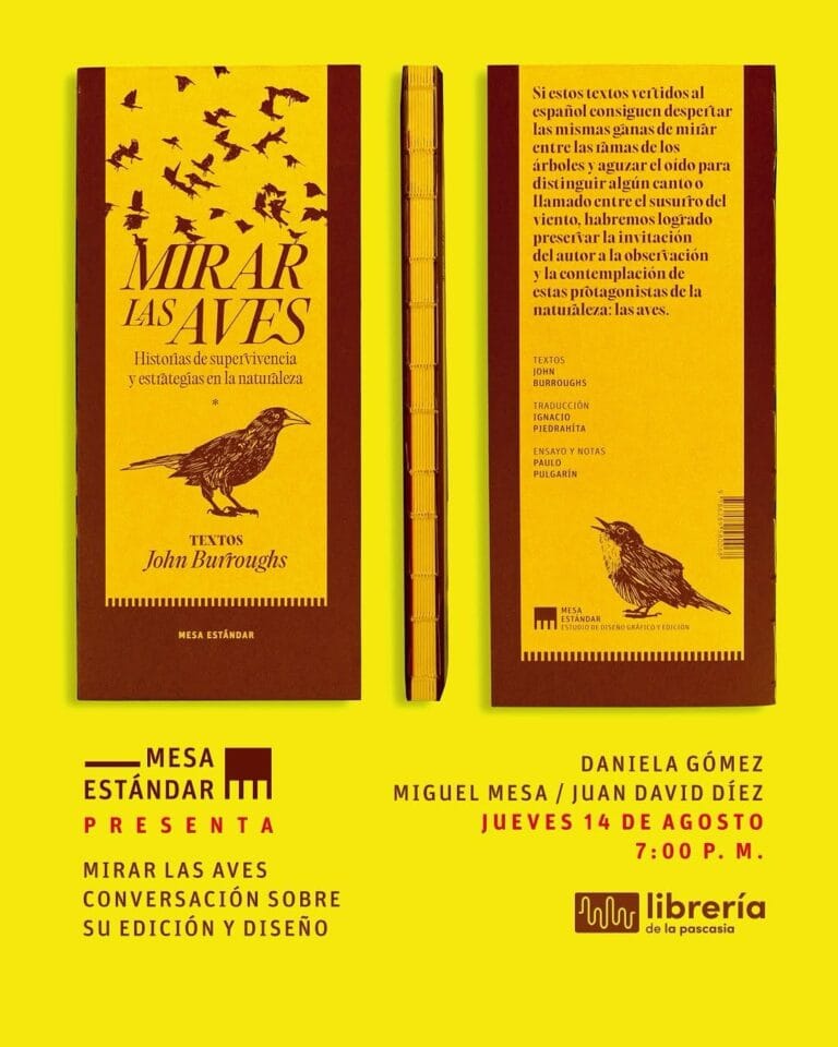 Mirar las aves: historias de supervivencia y estrategias en la naturaleza, libro de John Burroughs con ilustraciones de ave en portada, para eventos literarios y discusión en torno a la naturaleza.
