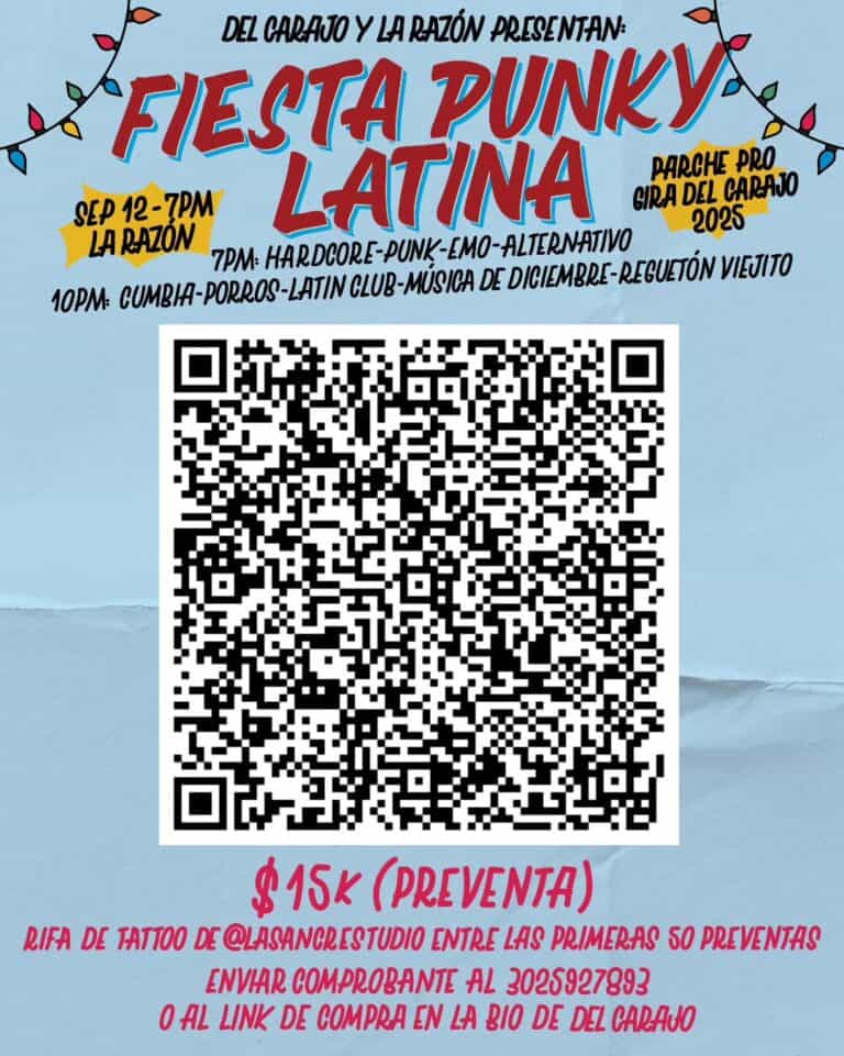 Fiesta Punky Latina en Gira del Carajo 2023, evento con música en vivo y cultura alternativa, entradas en línea y venta anticipada, promoción en redes sociales y pago vía WhatsApp o compra en evento.