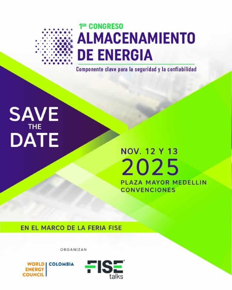Conferencia sobre almacenamiento de energía en Medellín, evento clave para seguridad y confiabilidad energética, organizado por World Energy Council Colombia y FISE talks.