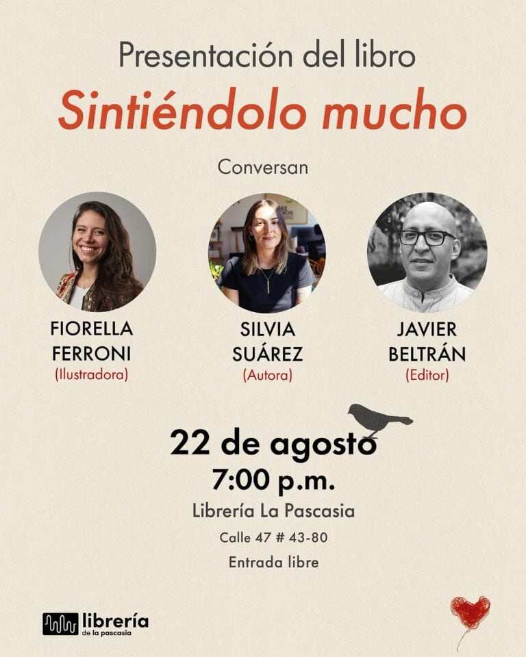 Presentación del libro "Sintiendo mucho" en Librería La Pascasia con autores e ilustradores en un evento de lectura y firma.