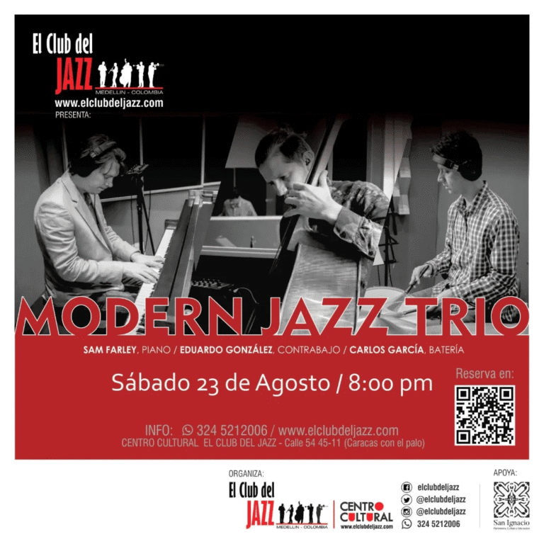 Concert de jazz moderno, trío de jazz en Medellín, evento cultural, concierto de jazz, jazz en vivo Colombia.