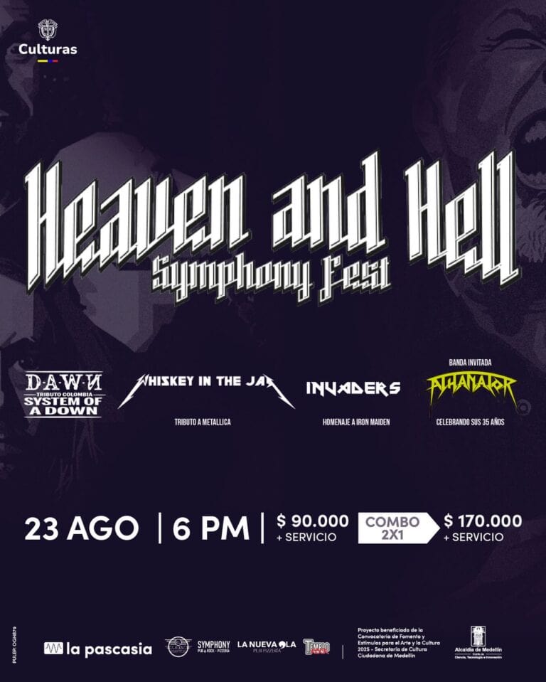 Helloween y Hell Symphony Fest cartel de concierto de metal y rock en Medellín en agosto.