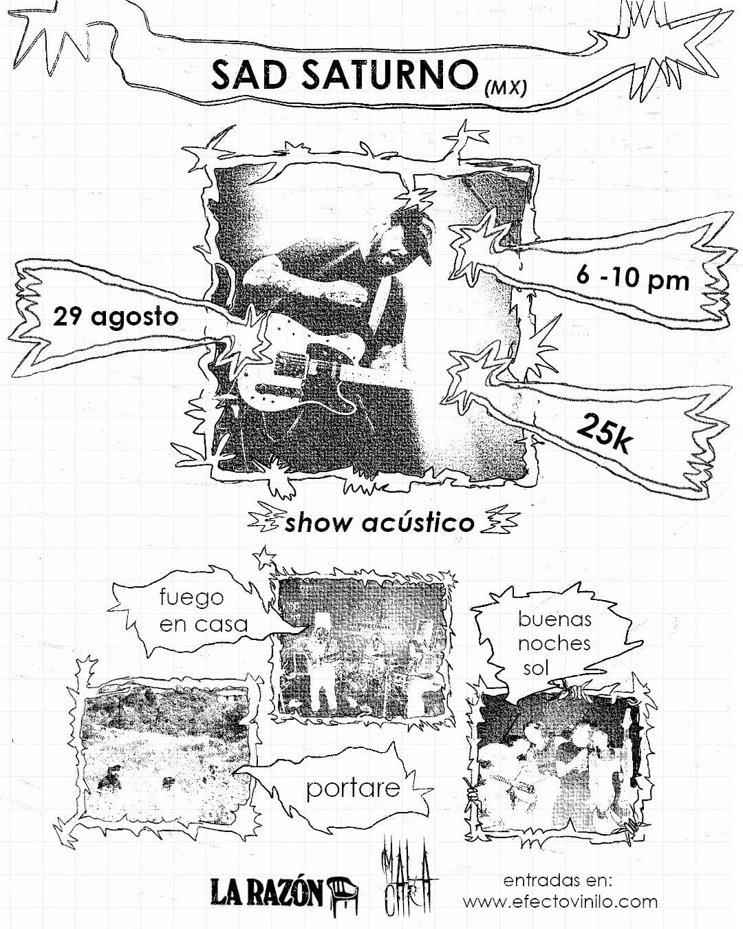 Concierto de Sad Saturno en Eventario, evento de música en vivo con show acústico, presentación el 29 de agosto de 6 a 10 pm, con una trayectoria de 25k seguidores, en Bogotá.