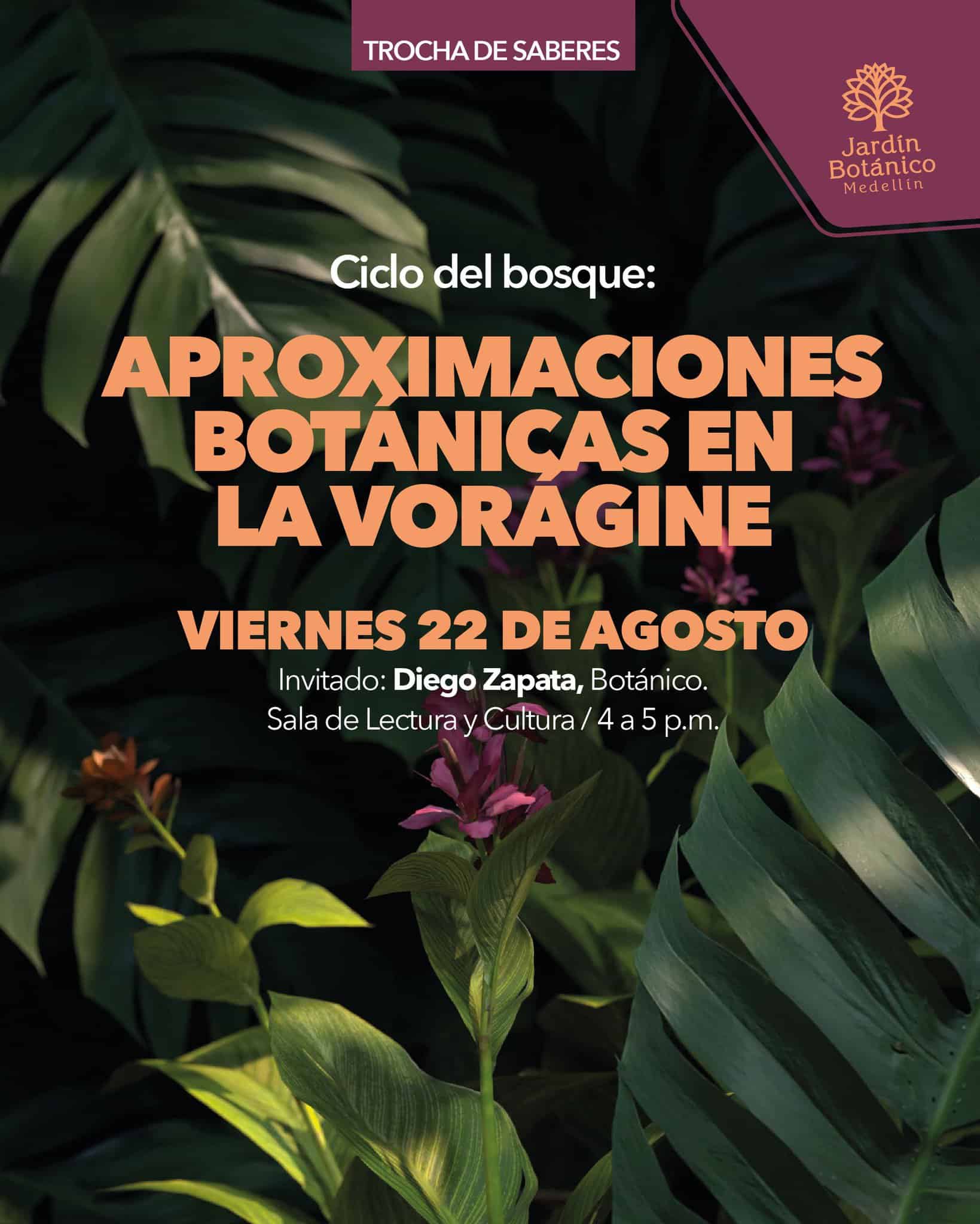 Zoológico mostrando plantas y flores tropicales en un evento botánico en Medellín, enfoque en la biodiversidad y la educación ambiental en un entorno natural, con la invitación a la charla sobre aproximaciones botánicas.