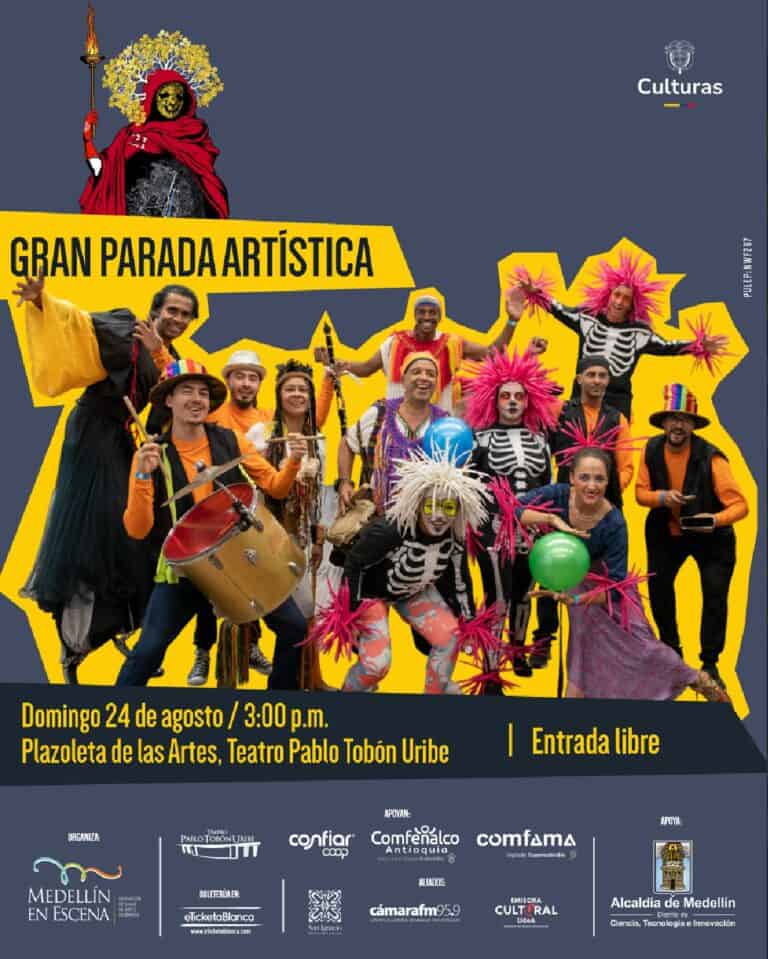 Fiñel: Gran parada artística en Medellín, con un espectáculo de disfraces, música y tradición cultural. Evento gratuito en Teatro Pablo Tobón Uribe, apoyado por diferentes organismos culturales y locales.