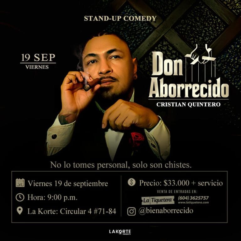 Don Aborrecido - Stand-up comedy con Cristian Quintero, 19 de septiembre en La Korte, entradas disponibles en La Tiquetera, evento para adultos, humor y diversión en Bogotá.