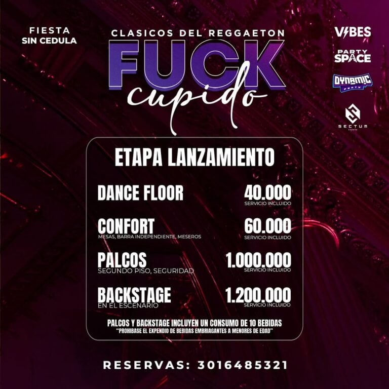 Espectáculo de reggaetón y fiesta sin cédula con diferentes niveles de consumo y reservaciones en un ambiente vibrante y elegante.
