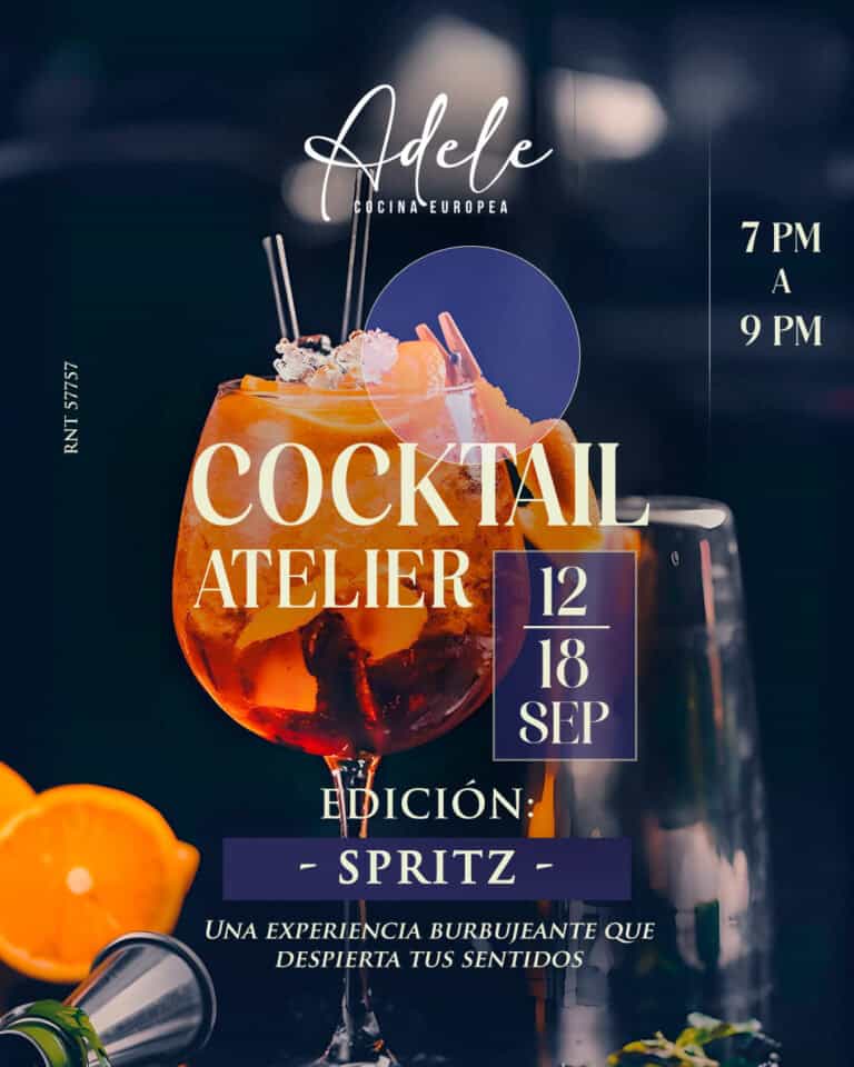 Cocktail en vaso grande con frutas y hielo para evento de Cocktail Atelier en Bogotá, Colombia. Perfecto para experiencias sensoriales y sociales en reuniones y celebraciones.