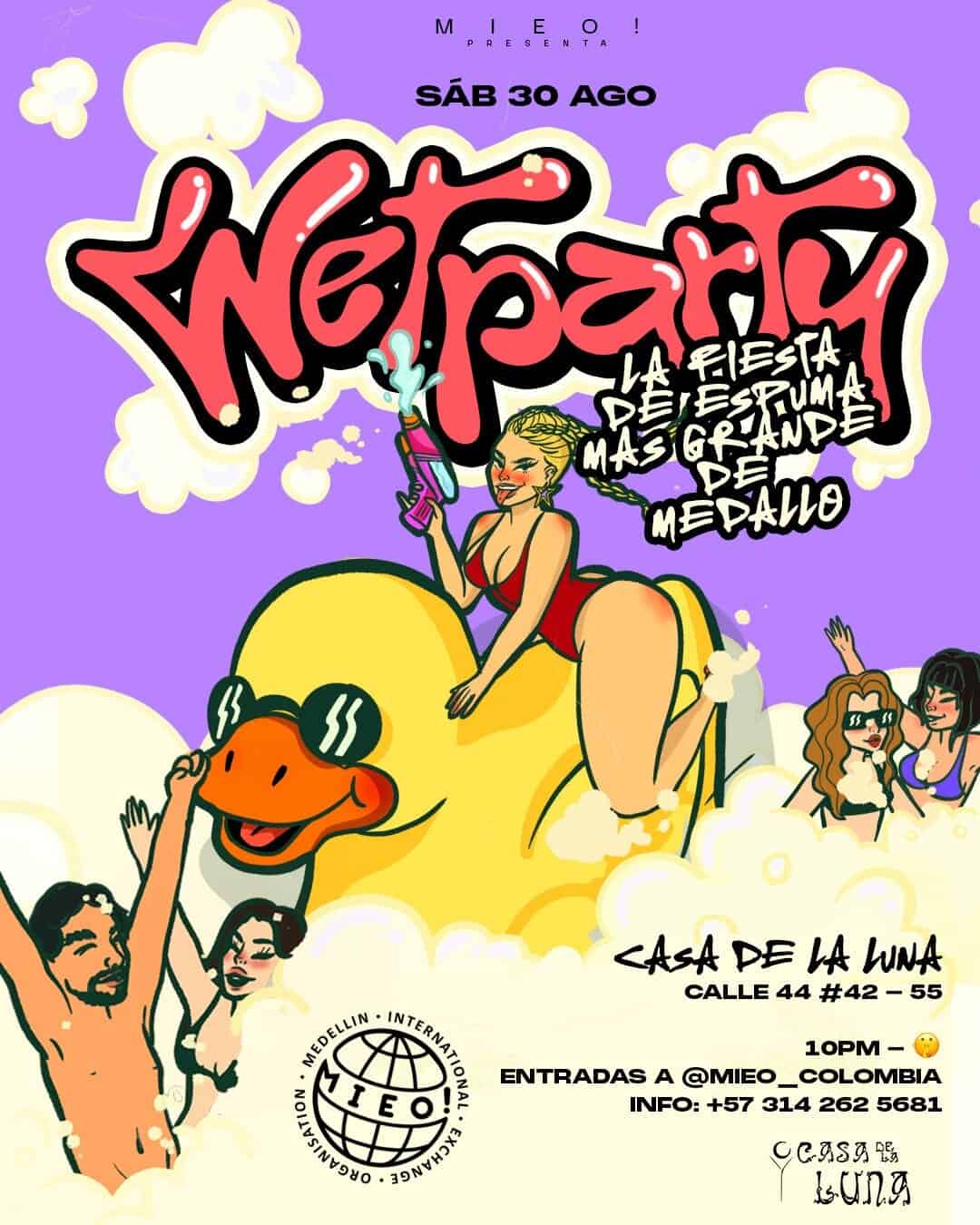 Fiesta de Neptuno en Medellín con temática de humor y disfraces, en Casa de la Luna, promoviendo la diversión y el arte con música y entretenimiento para adultos.
