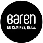 Baren logotipo con fondo negro, mensaje "No camines, baila" en blanco, para eventos, moda y estilo de vida, estilo minimalista, branding de marca, diseño de logotipo sencillo.